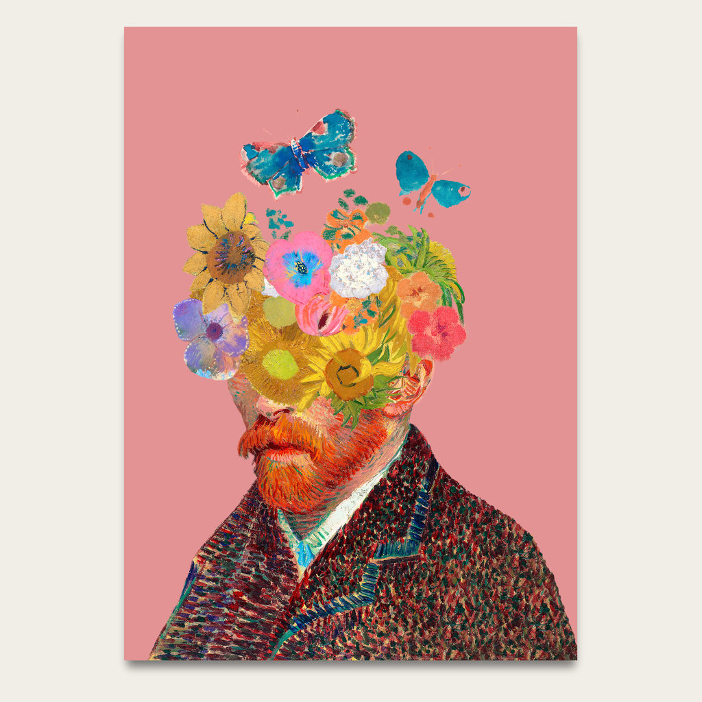 Van Gogh Floral Head Poster — Colorful Surreal Art Print
