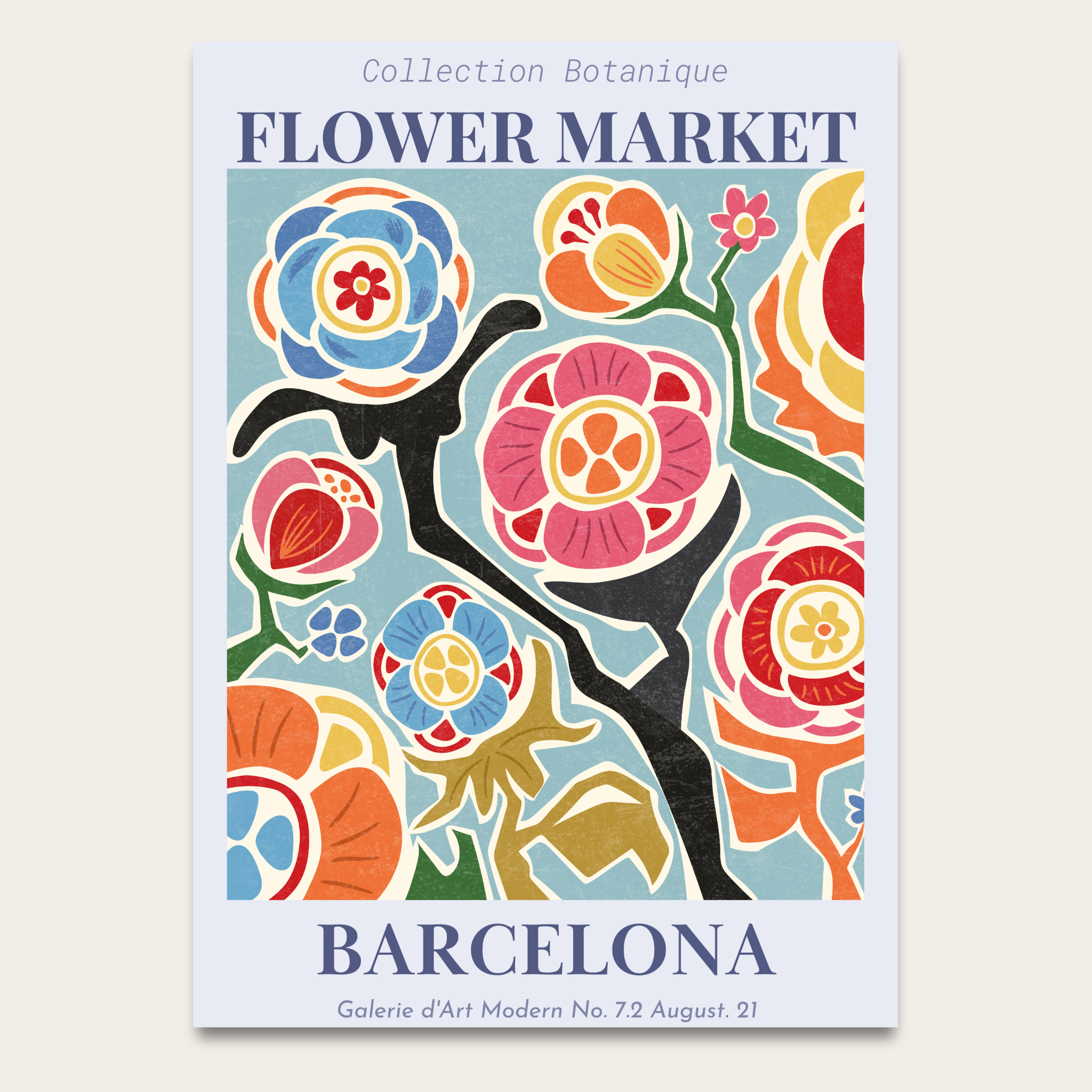Flower Market Barcelona Poster — Colorful Botanical Art Print