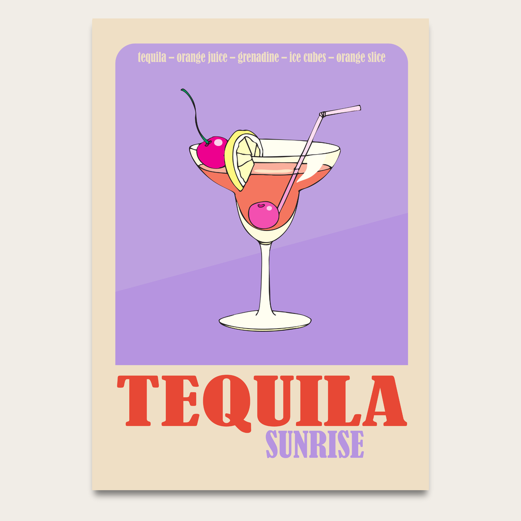 Tequila Sunrise Poster — Retro Cocktail Wall Art