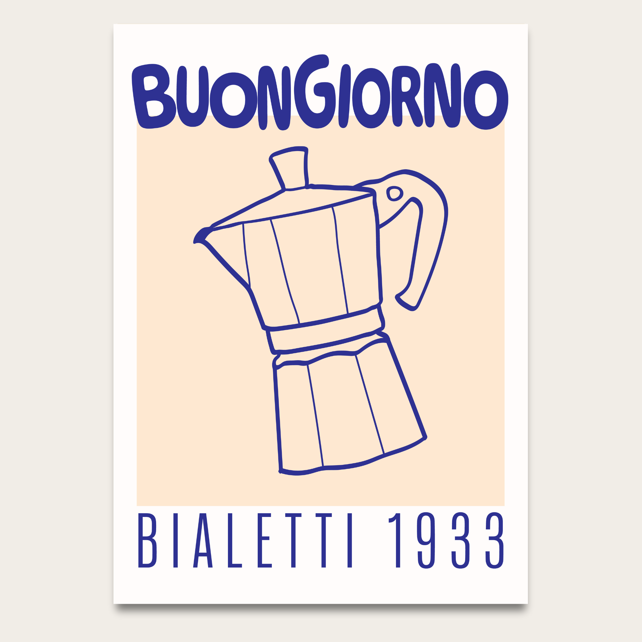 Buongiorno Bialetti 1933 Poster — Vintage Coffee Moka Pot Kitchen Art