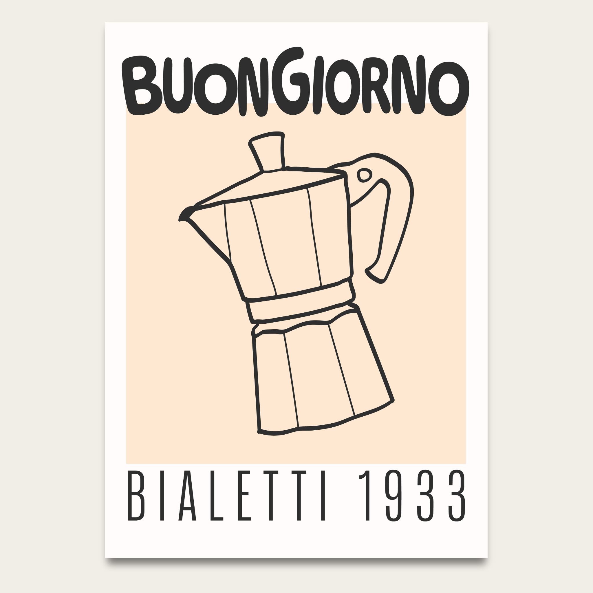 Buongiorno Bialetti 1933 Poster — Vintage Italian Coffee Moka Pot Wall Art