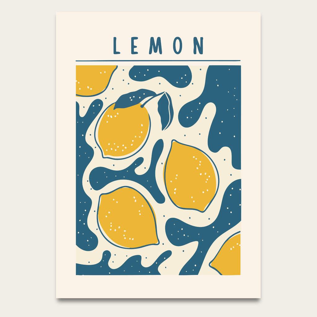 Lemon Art Poster — Retro Citrus Wall Print