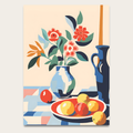 Still Life Floral Poster — Colorful Vase & Fruit Wall Art