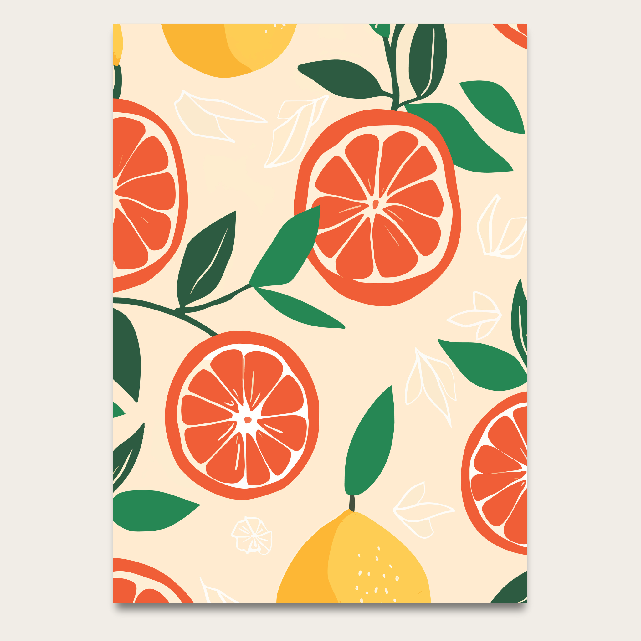 Citrus Fruit Pattern Poster — Botanical Orange & Lemon Wall Art