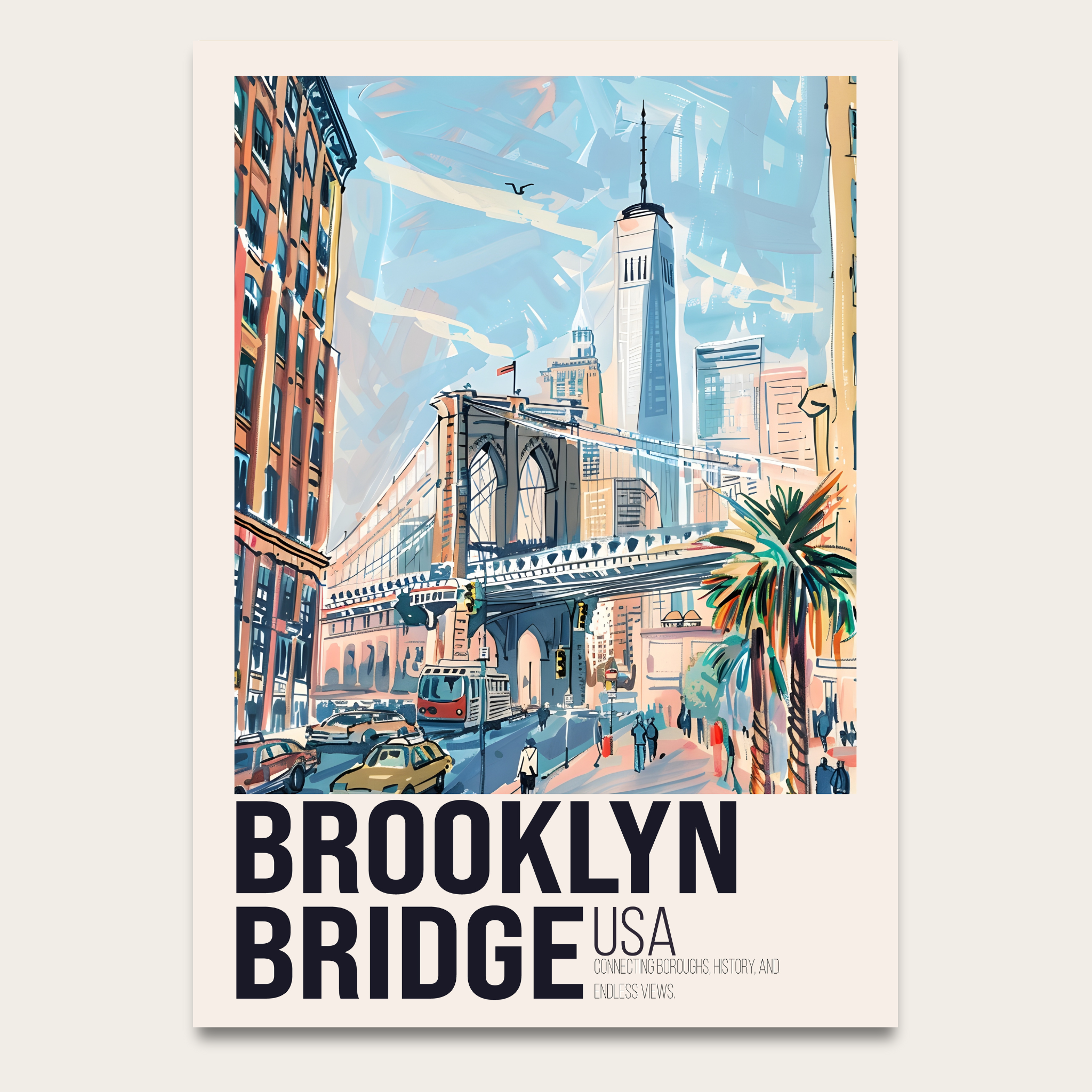 Brooklyn Bridge Vintage Travel Poster Print – Retro NYC Wall Art