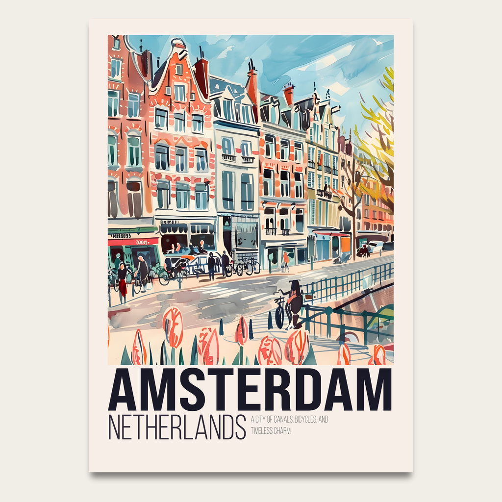 Amsterdam Netherlands Vintage Travel Poster Print - Vintage Cityscape Wall Art