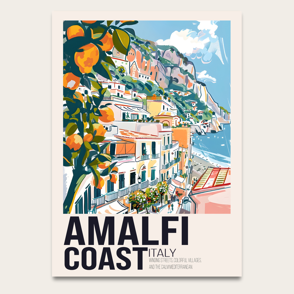 Amalfi Coast Italy Travel Poster — Vintage Mediterranean Wall Art