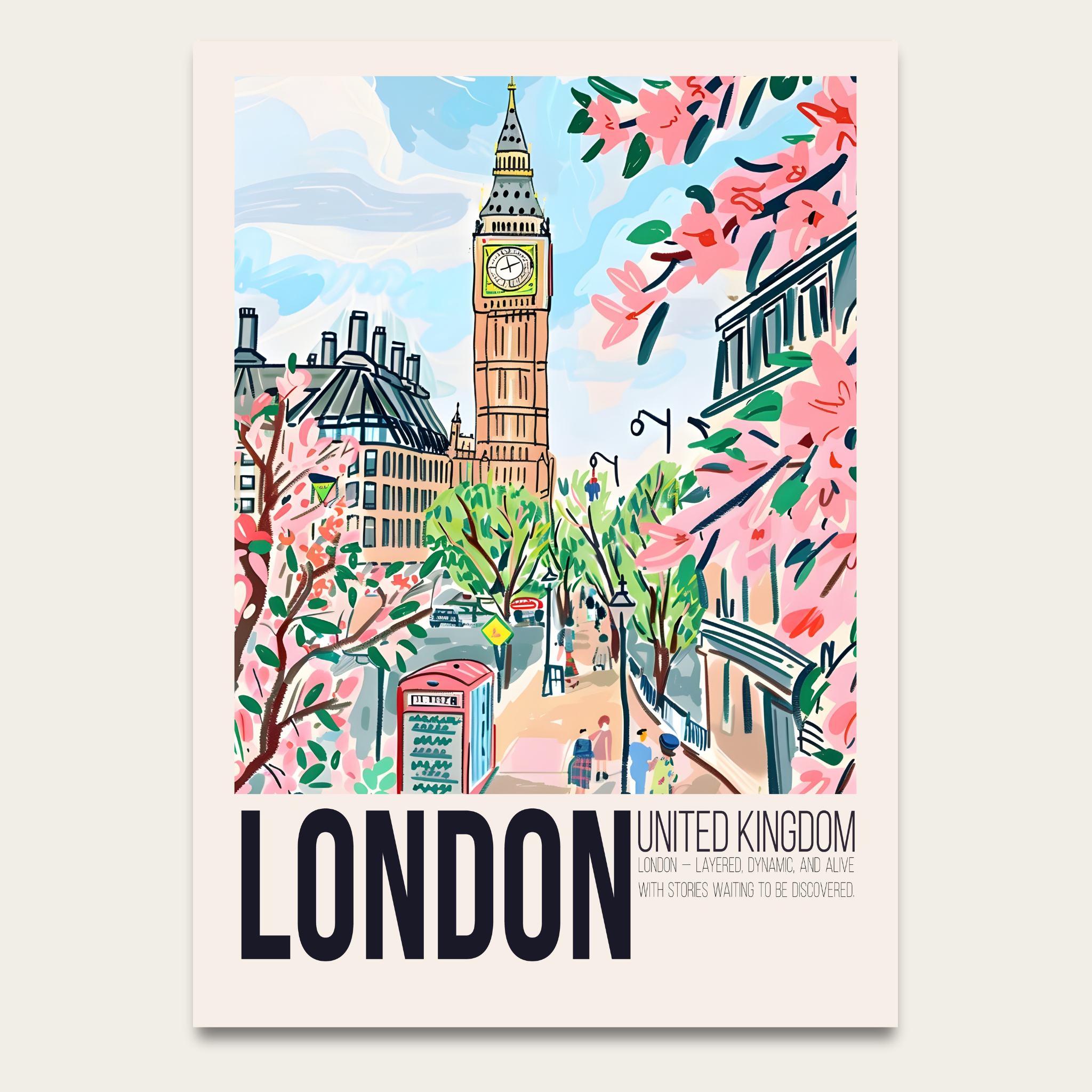 London Travel Poster — Vintage Floral Big Ben Art Print