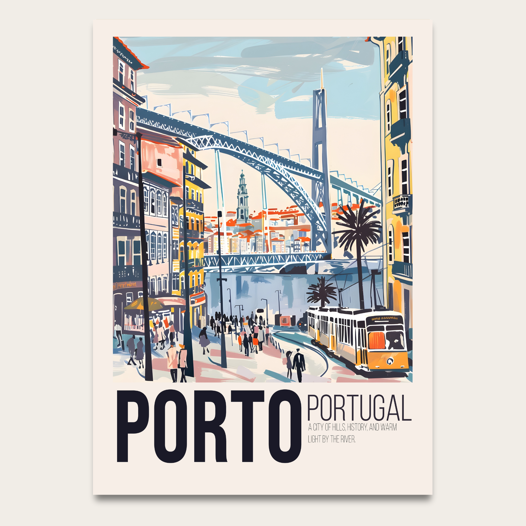 Porto Portugal Vintage Travel Poster — Retro Cityscape Print