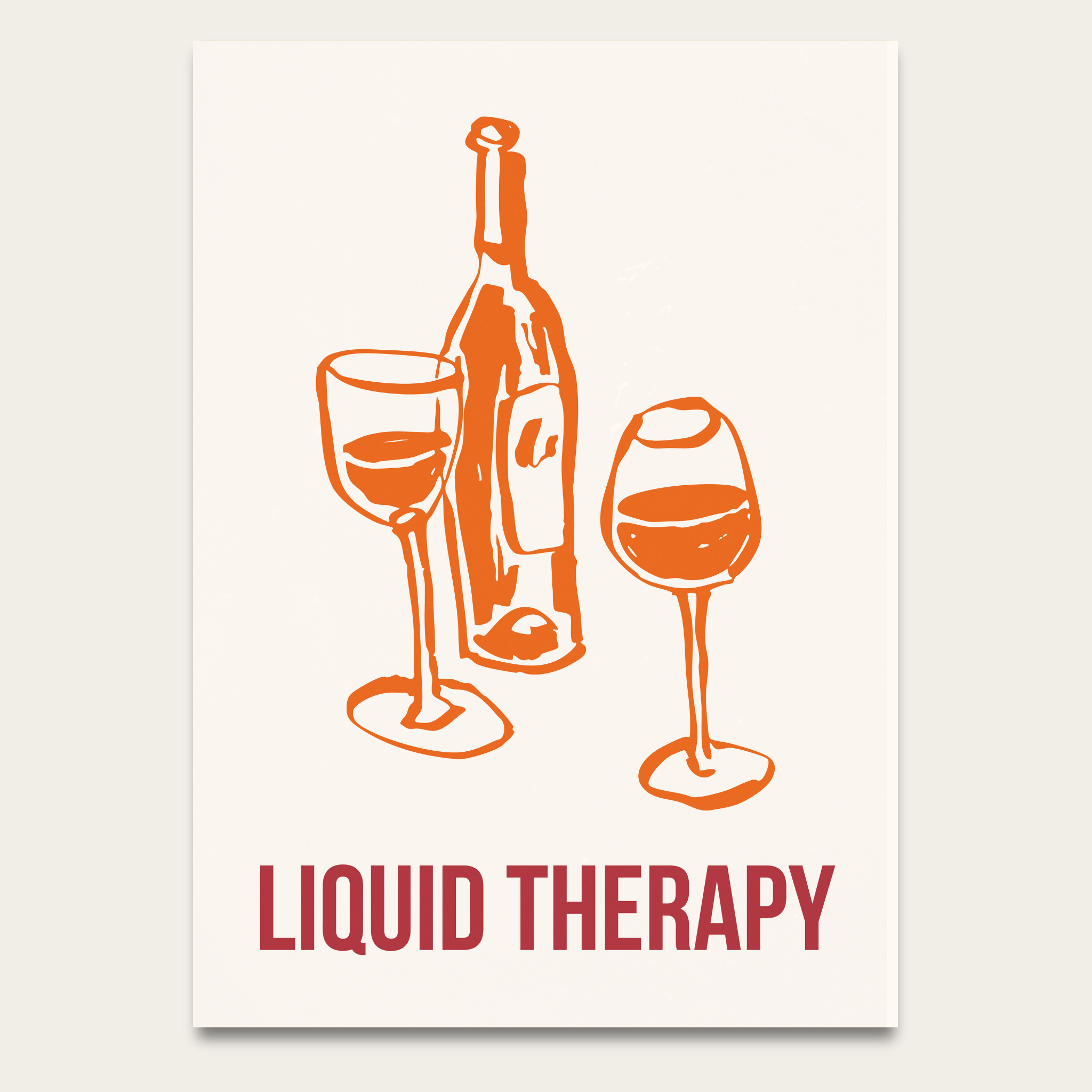 Liquid Therapy Poster — Wine Bottle & Glasses Wall Art for Kitchen, Bar, or Dining Room