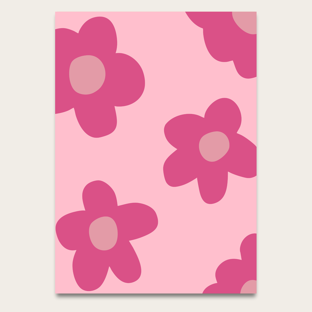Pink Retro Flower Poster — Bold Floral Wall Art