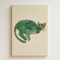 Green Cat Watercolor Canvas