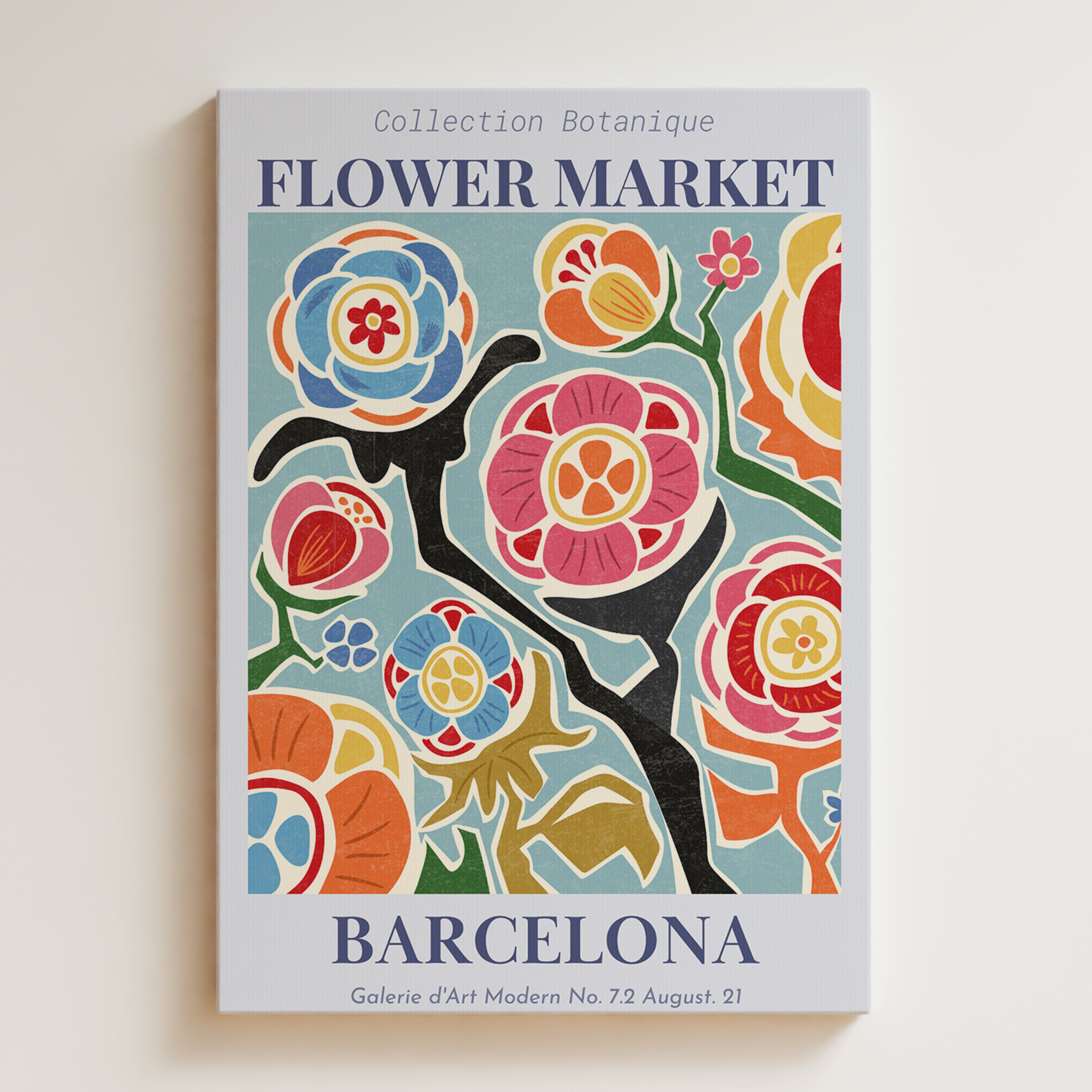 Flower Market Barcelona Canvas Print — Vintage Botanical Wall Art