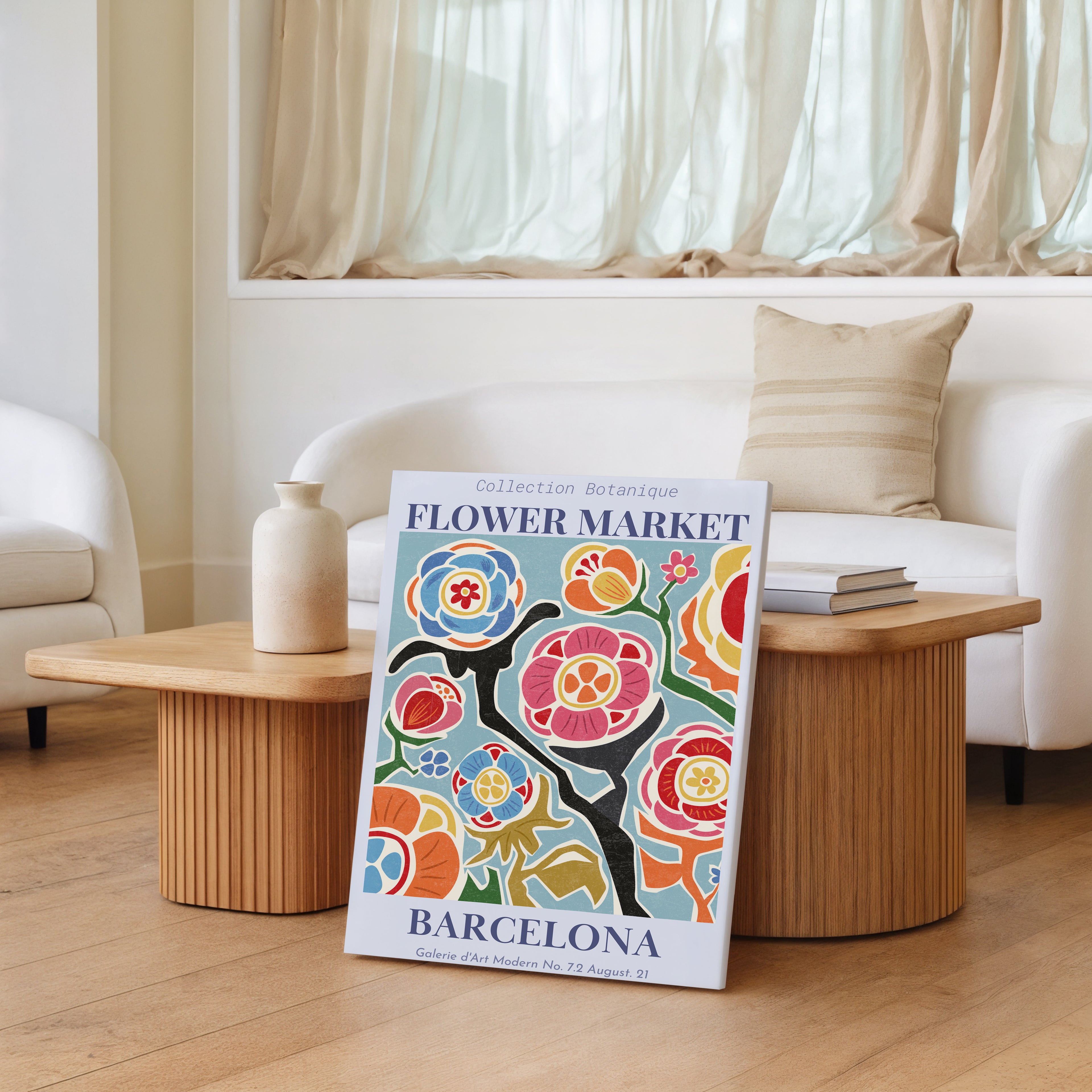 Flower Market Barcelona Canvas Print — Vintage Botanical Wall Art