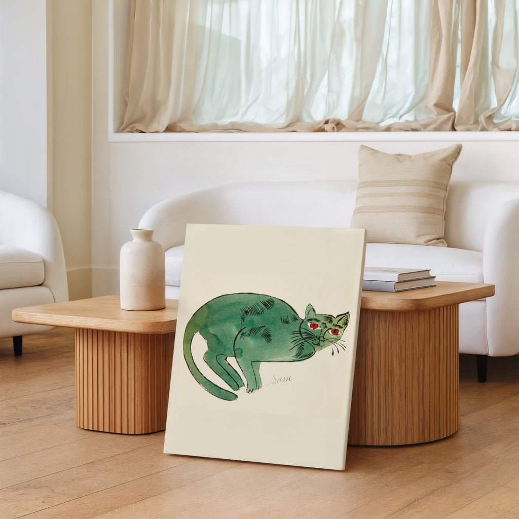 Green Cat Watercolor Canvas