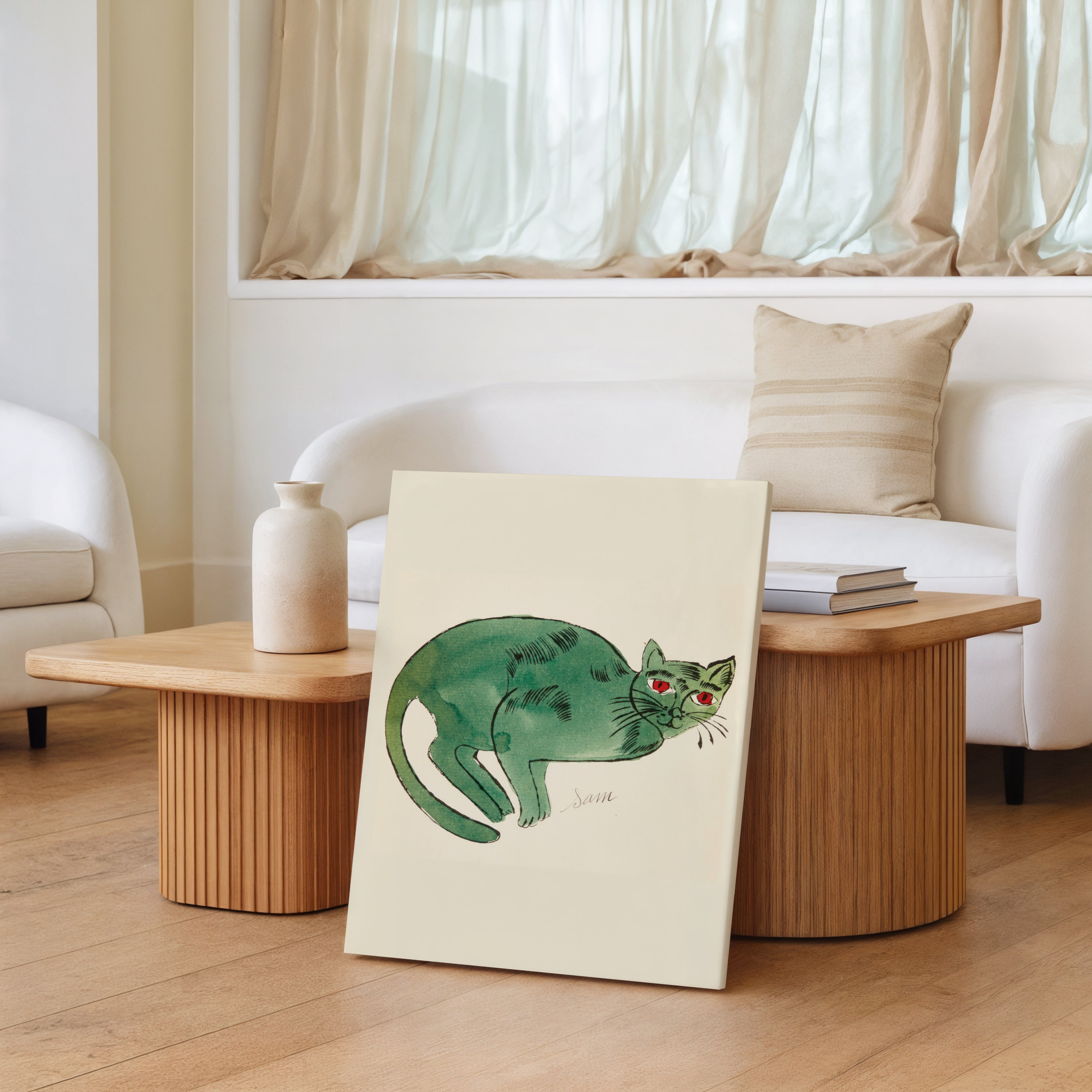 Green Cat Watercolor Canvas