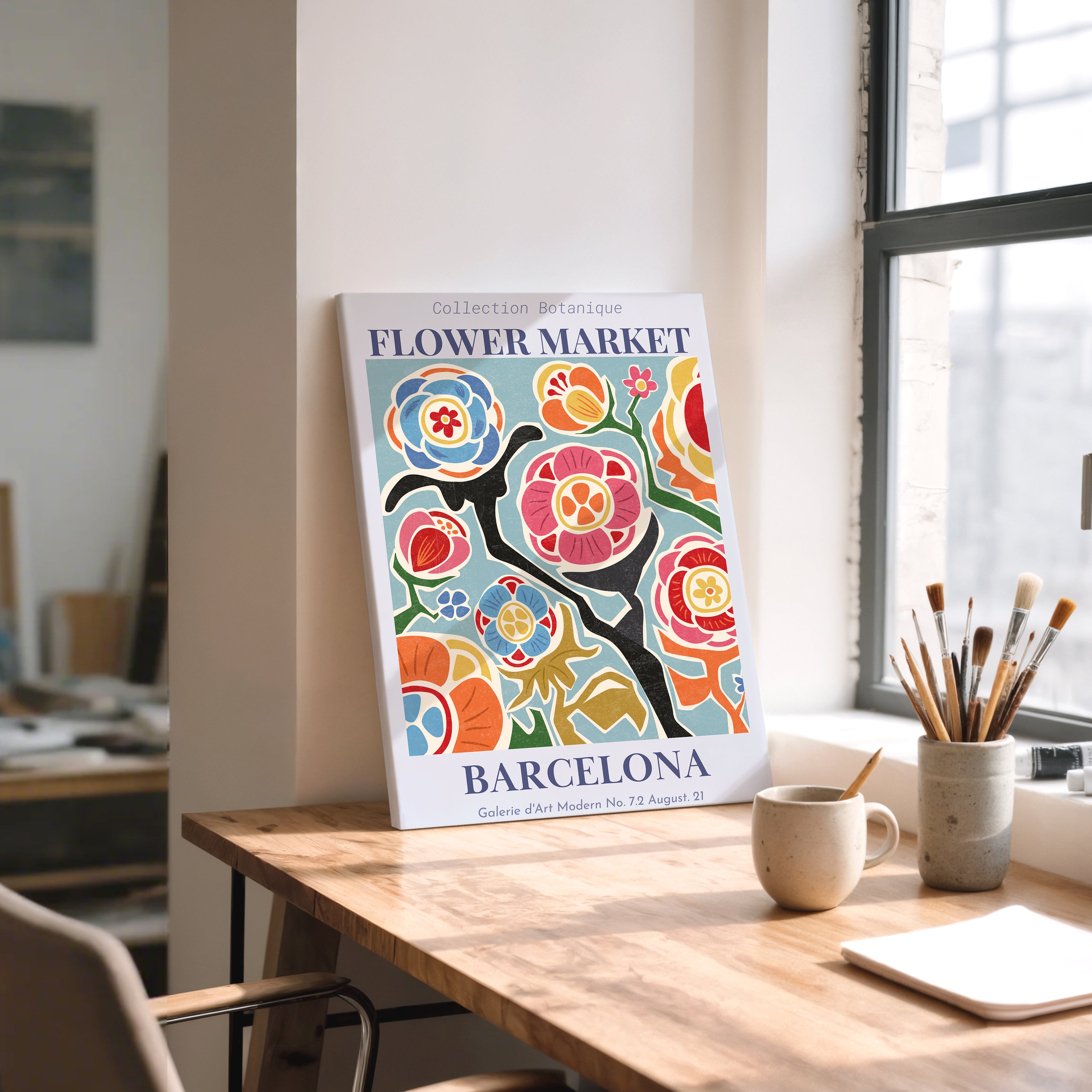 Flower Market Barcelona Canvas Print — Vintage Botanical Wall Art