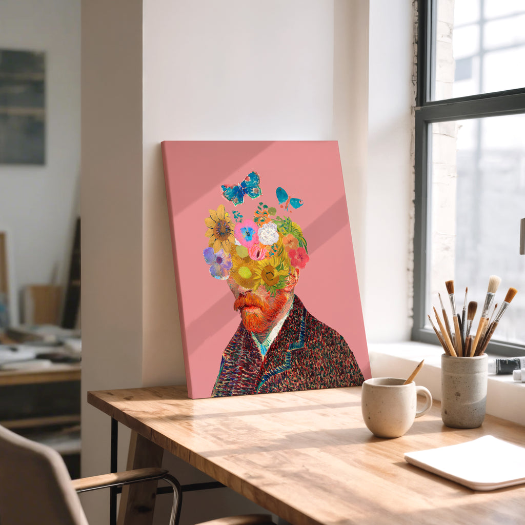Floral Vincent Portrait Canvas — Surreal Flower Head Wall Art