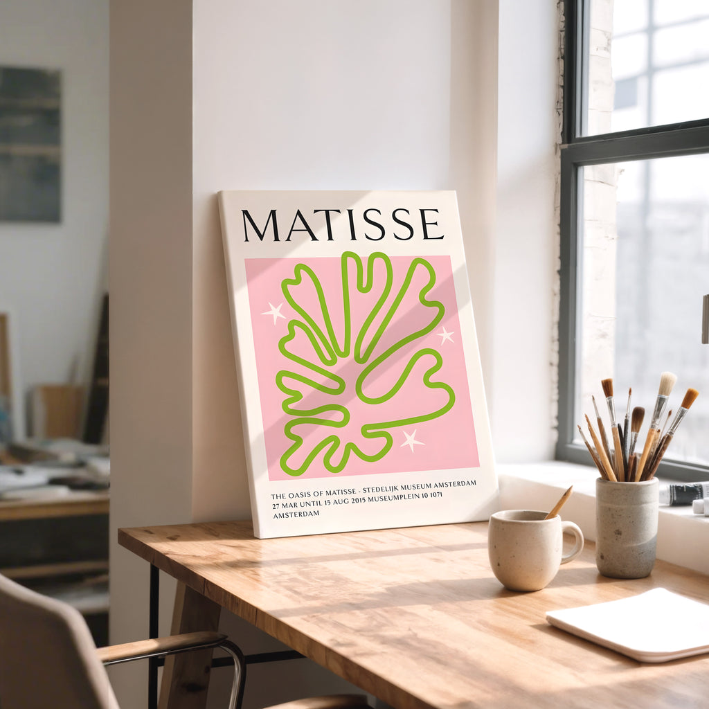 Matisse Botanical Print Canvas — Pink & Green Modern Art Wall Decor