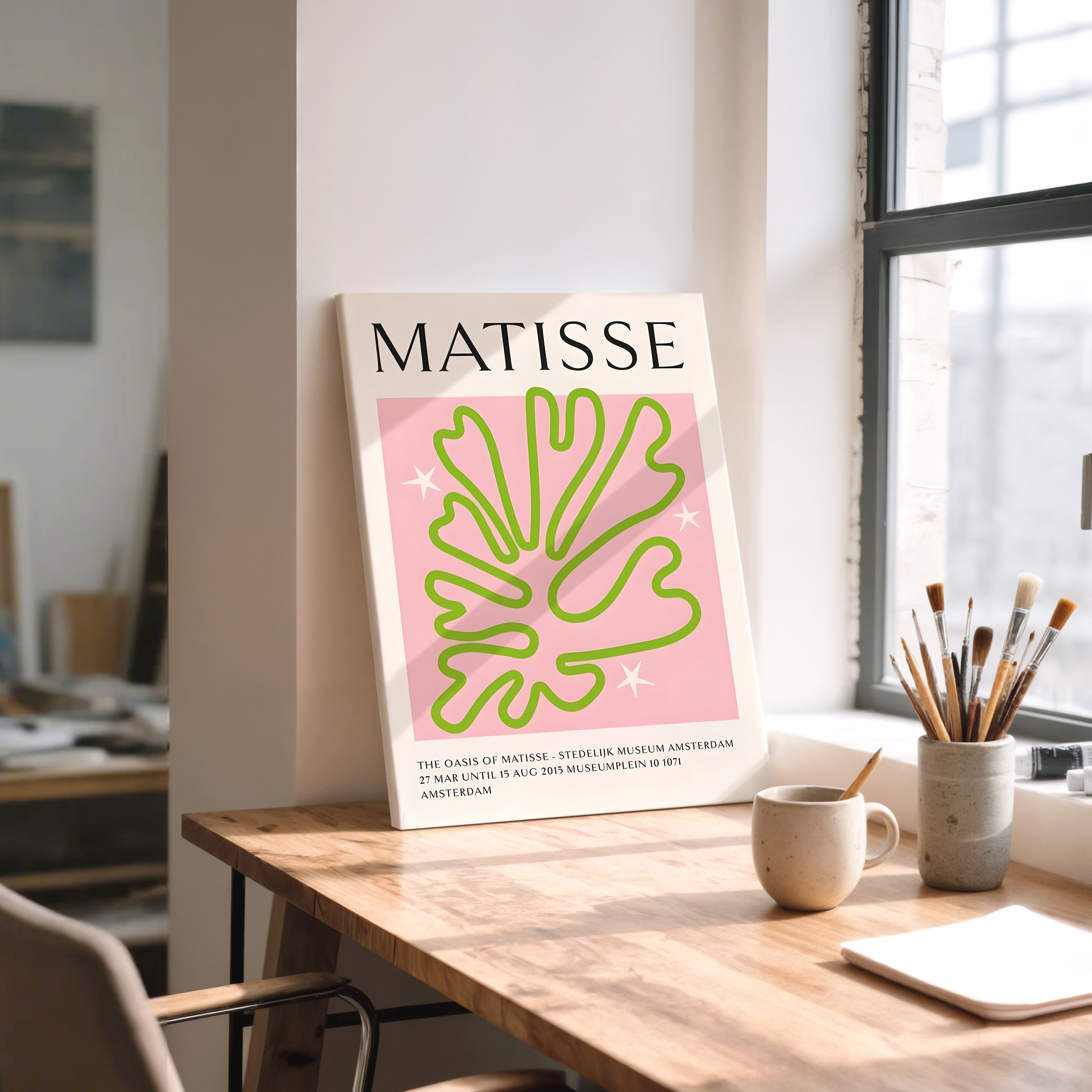 Matisse Botanical Print Canvas — Pink & Green Modern Art Wall Decor