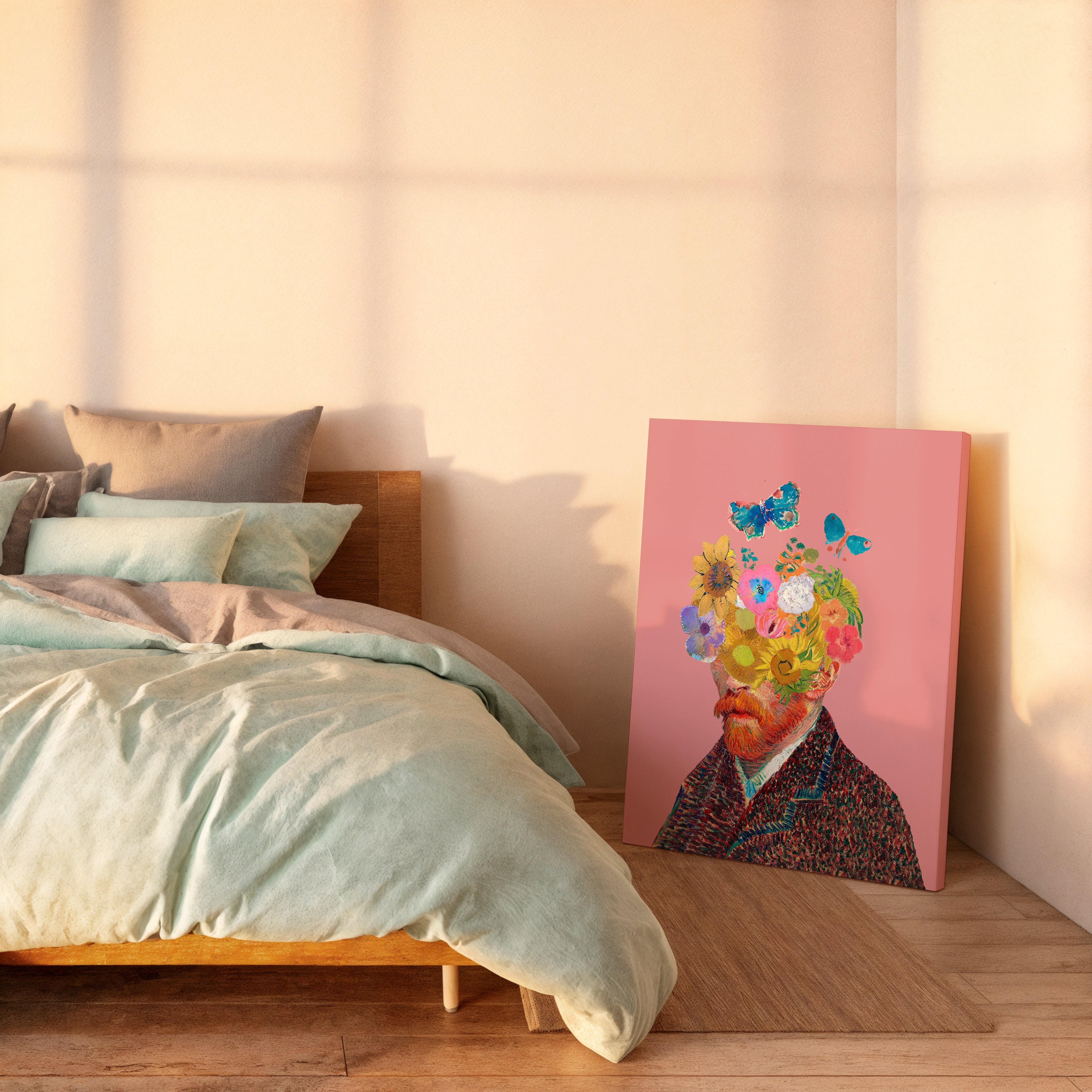 Floral Vincent Portrait Canvas — Surreal Flower Head Wall Art