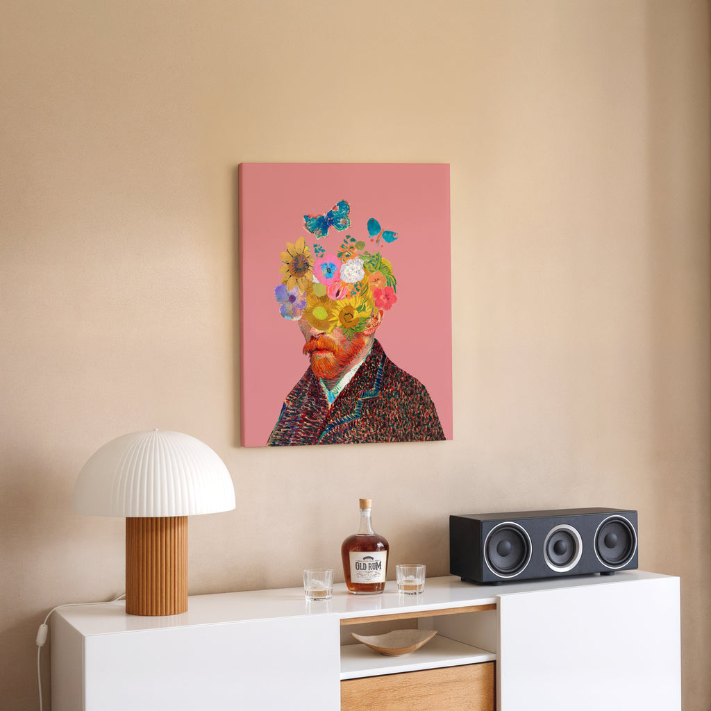 Floral Vincent Portrait Canvas — Surreal Flower Head Wall Art