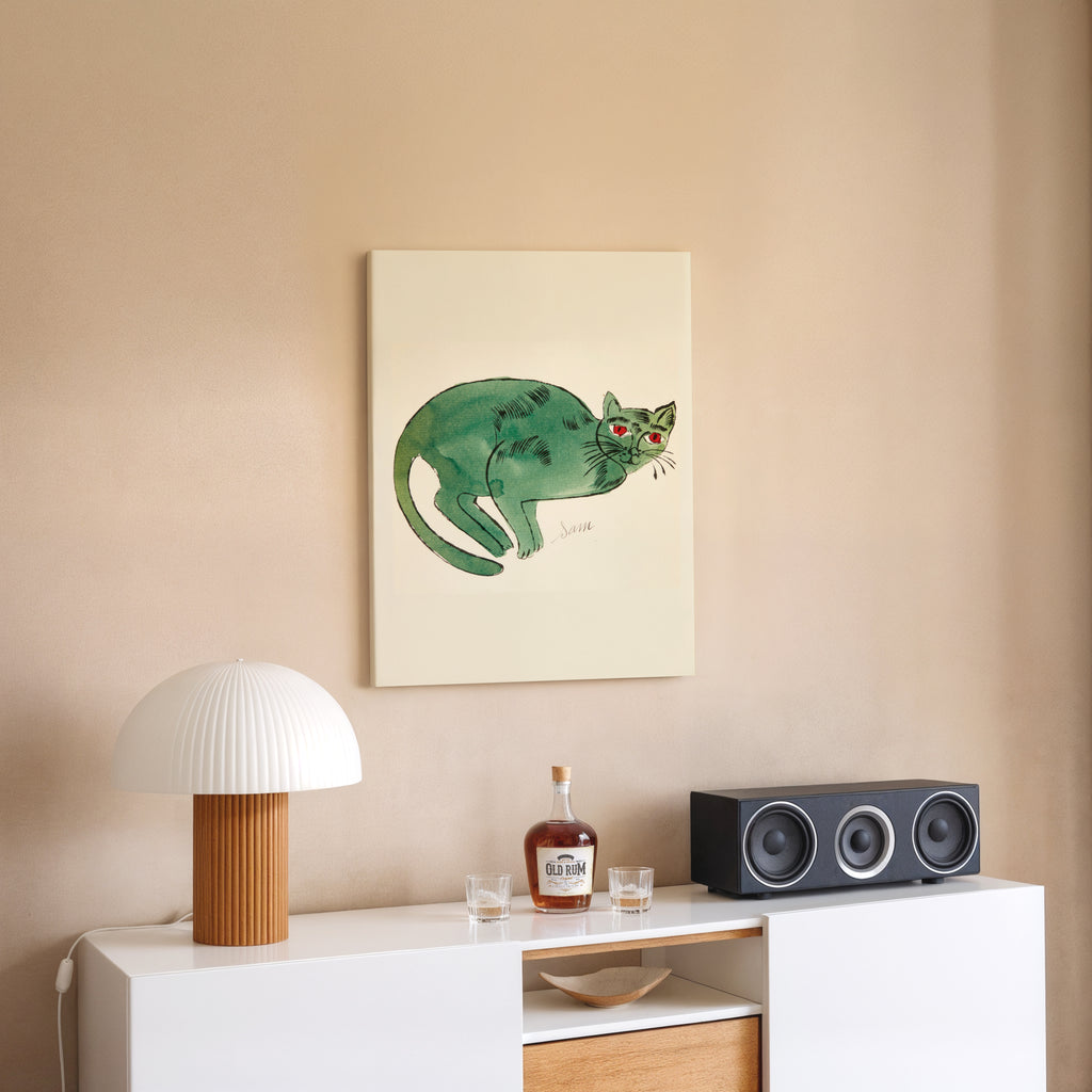 Green Cat Watercolor Canvas