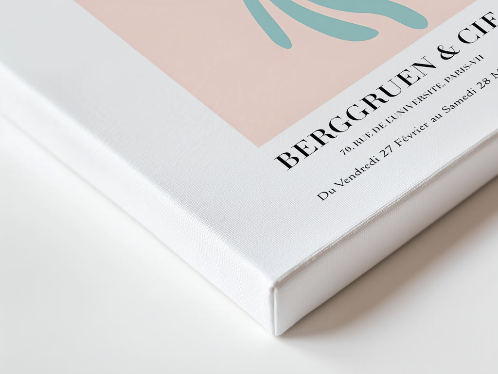 Matisse-Inspired Abstract Canvas Print — Blue Cutouts on Blush Matte Stretched Canvas