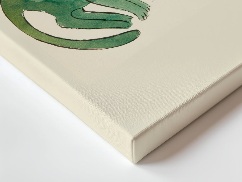 Green Cat Watercolor Canvas