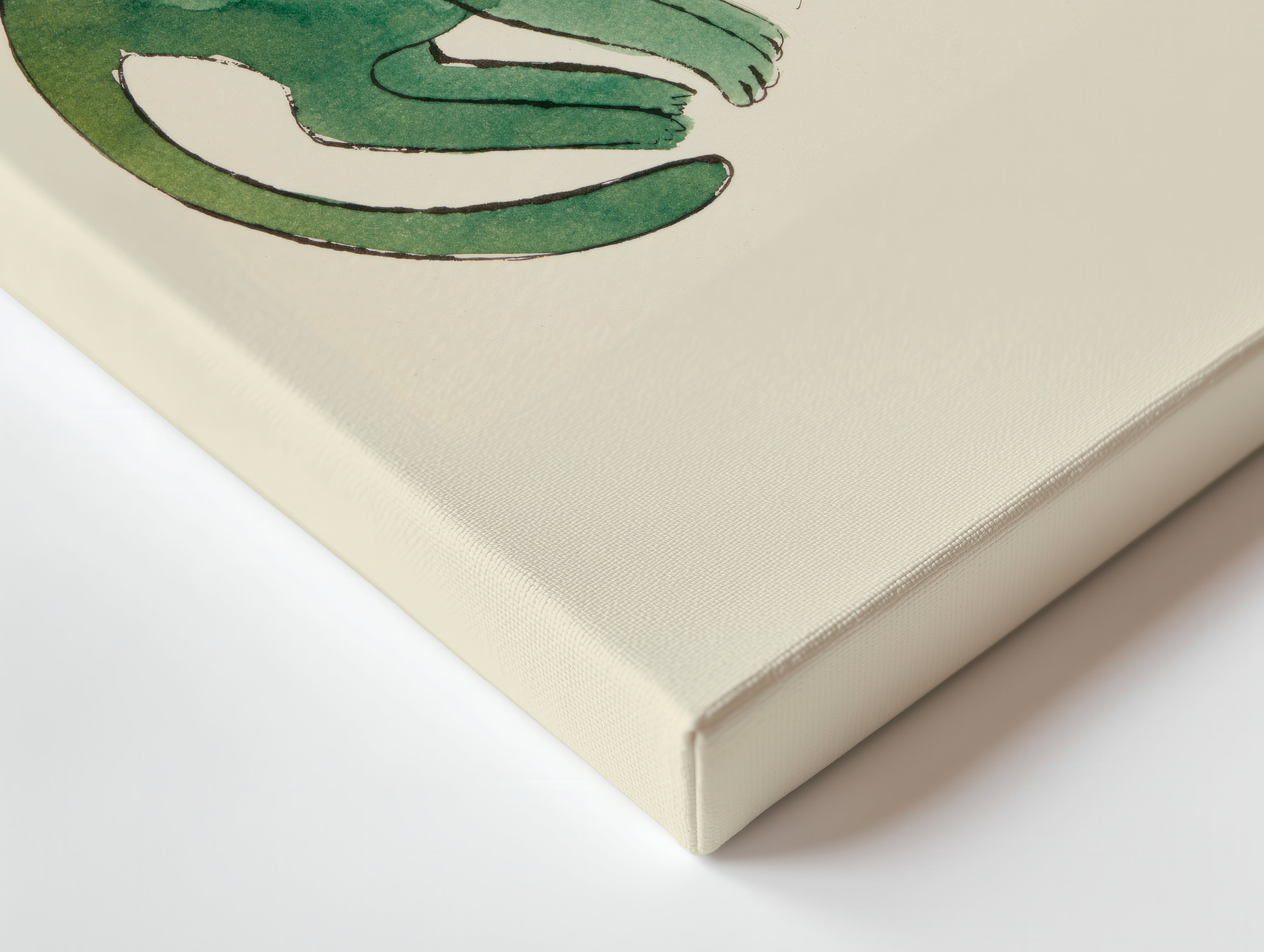 Green Cat Watercolor Canvas