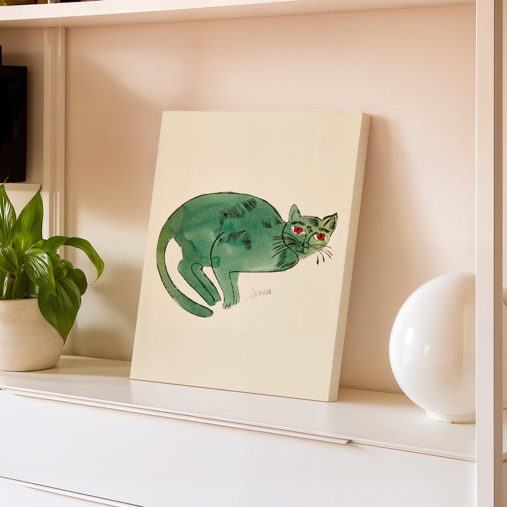 Green Cat Watercolor Canvas