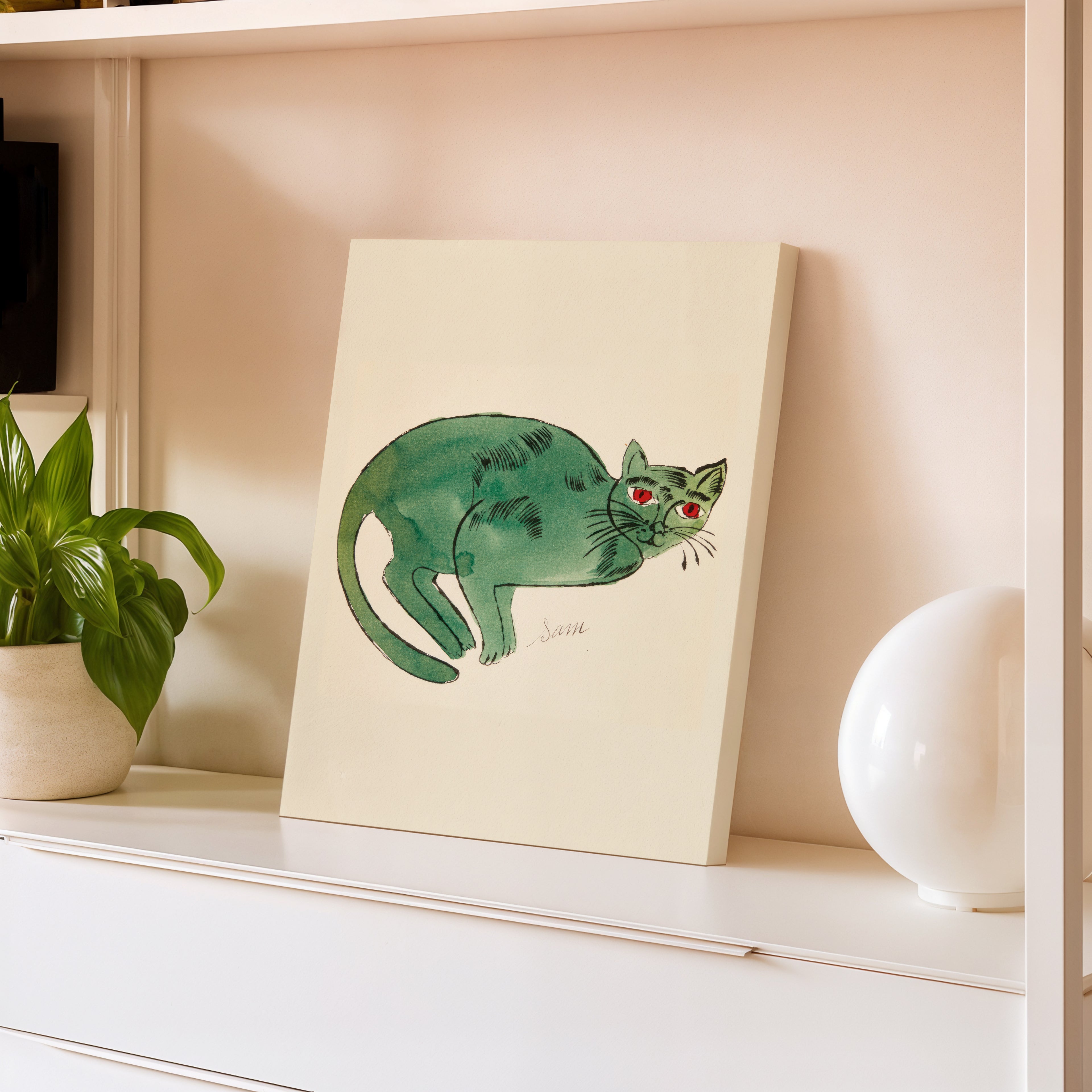 Green Cat Watercolor Canvas