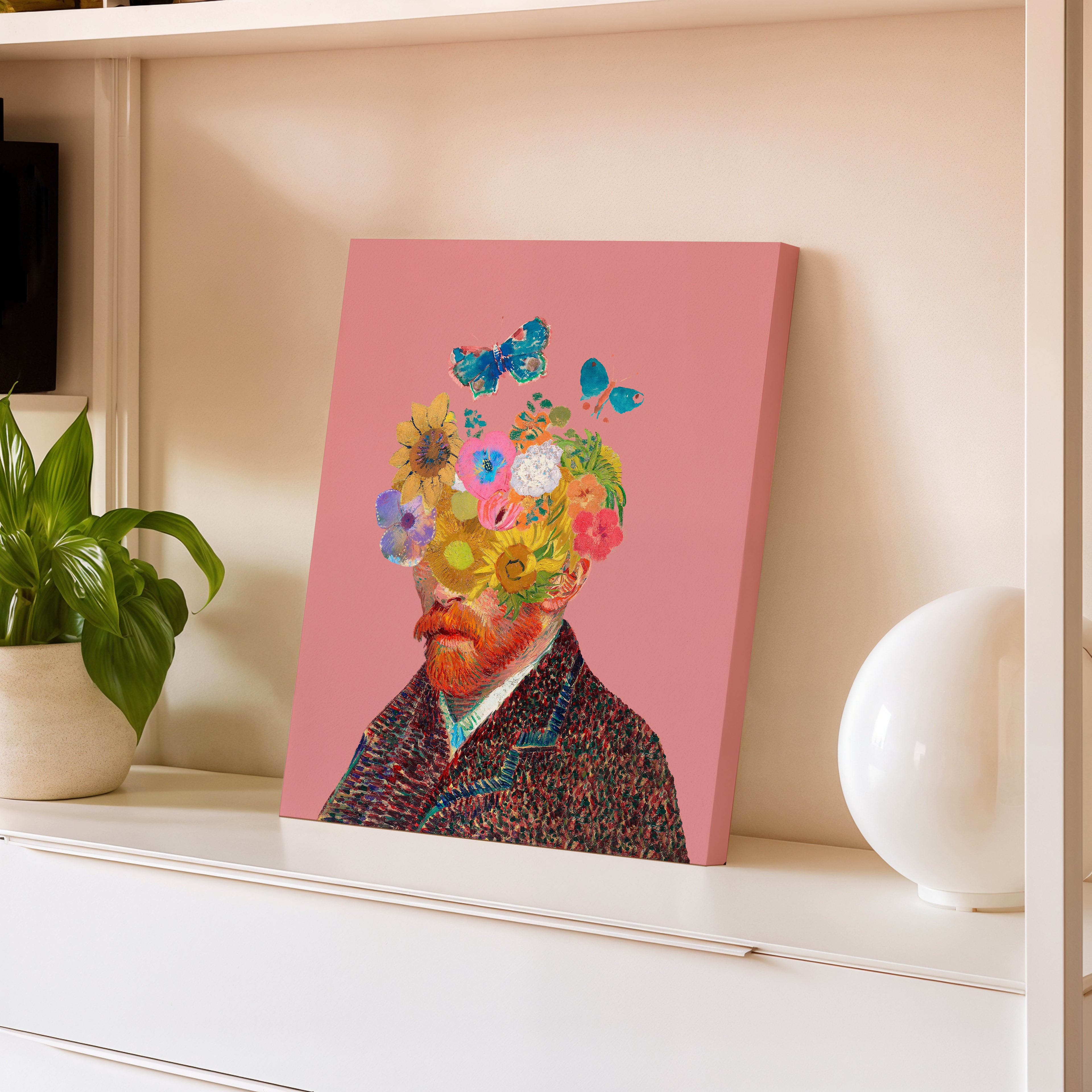 Floral Vincent Portrait Canvas — Surreal Flower Head Wall Art