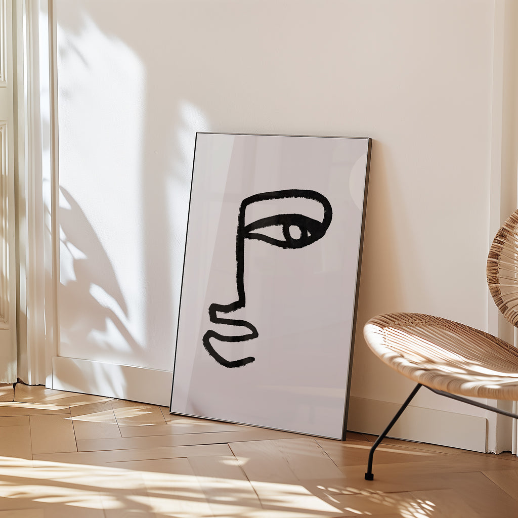 Minimal Line Face Poster — Abstract Monochrome Wall Art