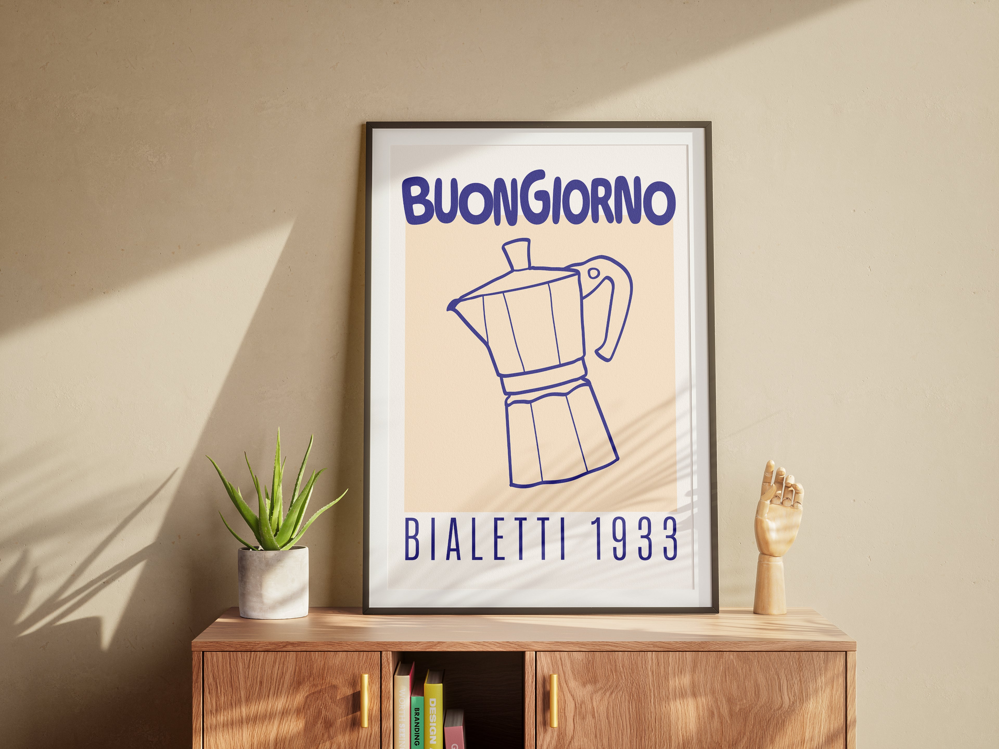 Buongiorno Bialetti 1933 Poster — Vintage Coffee Moka Pot Kitchen Art