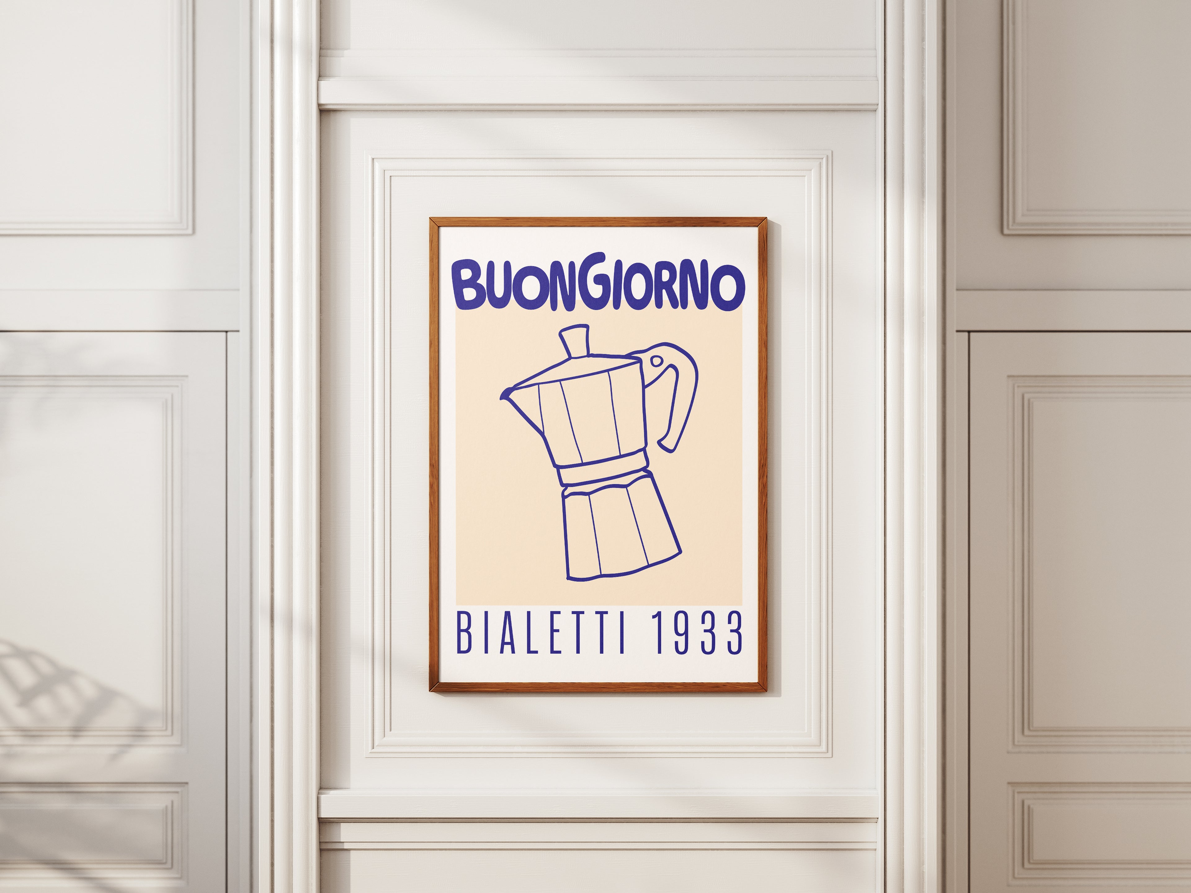 Buongiorno Bialetti 1933 Poster — Vintage Coffee Moka Pot Kitchen Art