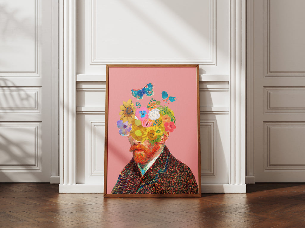 Van Gogh Floral Head Poster — Colorful Surreal Art Print