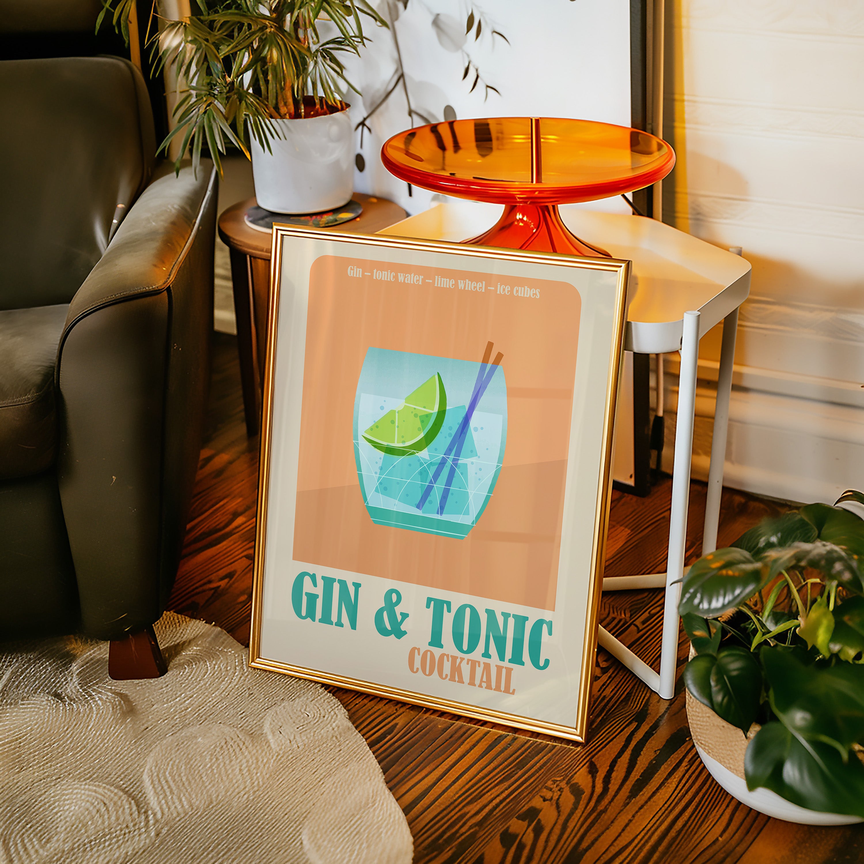 Gin & Tonic Cocktail Poster — Vintage Bar Art Print