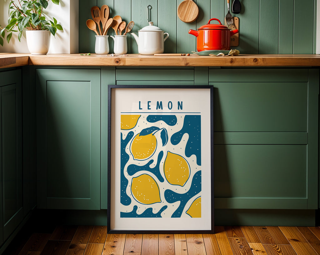 Lemon Art Poster — Retro Citrus Wall Print