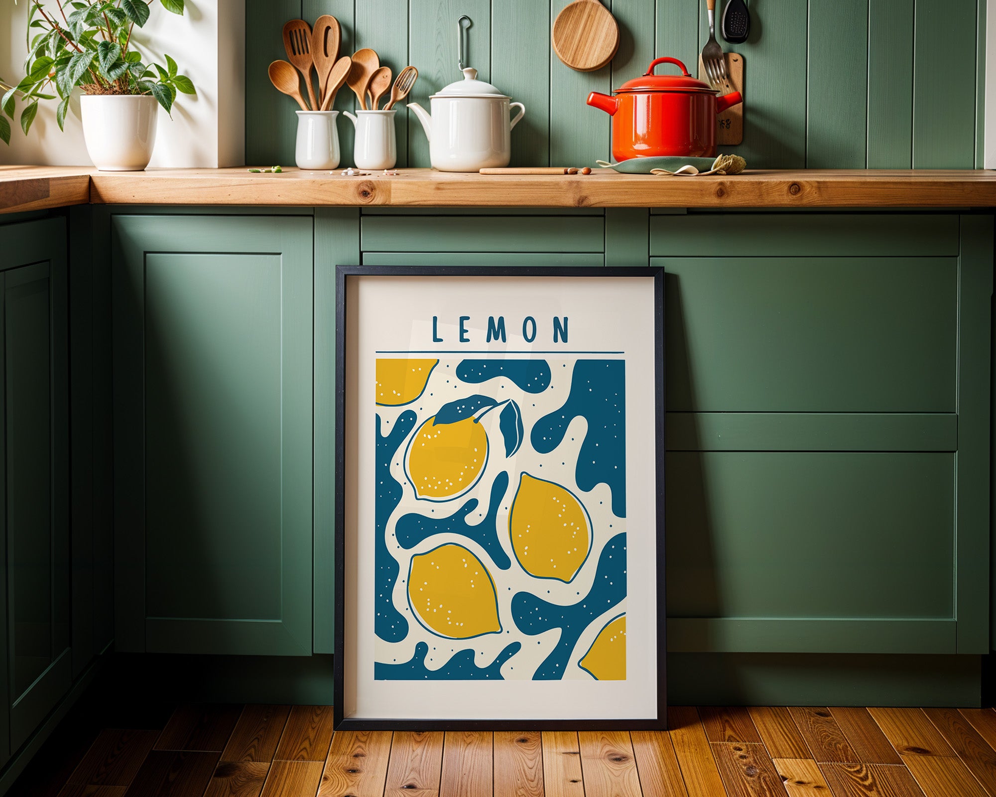 Lemon Art Poster — Retro Citrus Wall Print