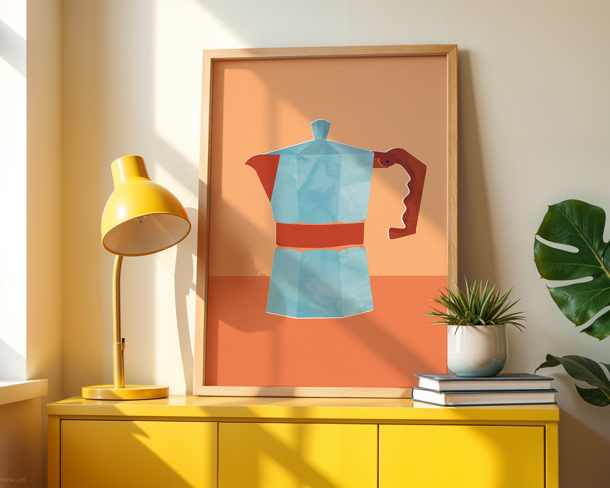 Moka Pot Coffee Poster — Mid-Century Kitchen Art Print
