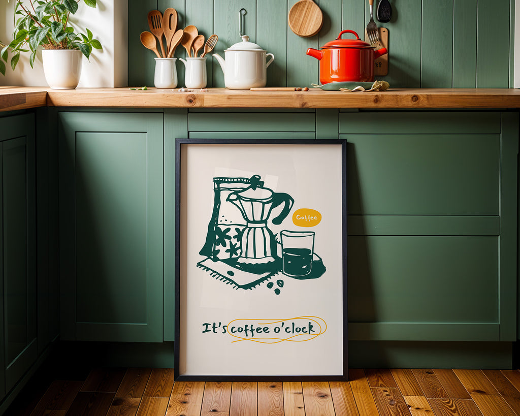 Coffee O'Clock Poster — Bialetti Moka Pot Kitchen Wall Art