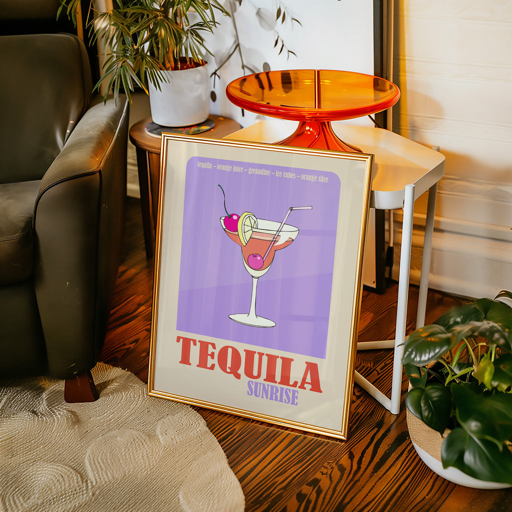 Tequila Sunrise Poster — Retro Cocktail Wall Art