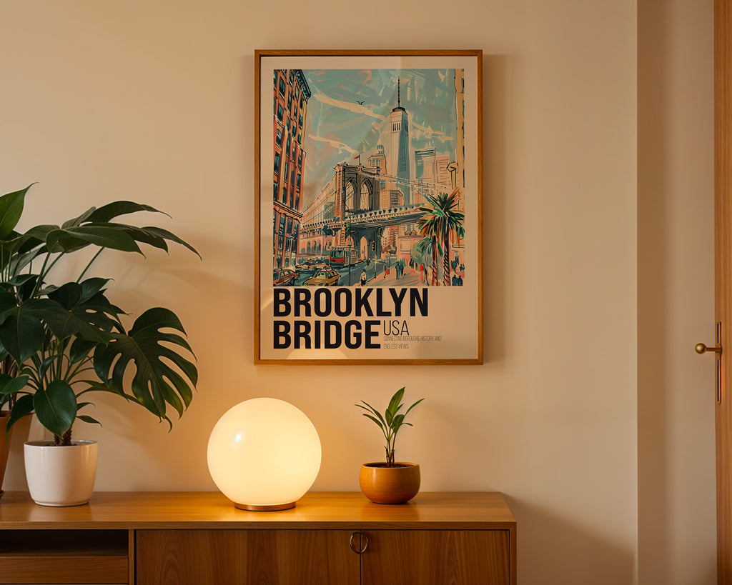 Brooklyn Bridge Vintage Travel Poster Print – Retro NYC Wall Art