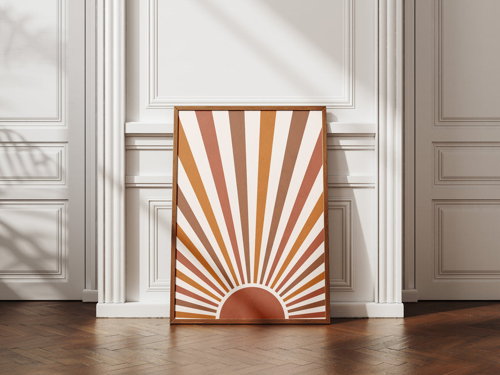 Retro Sunburst Poster — Boho Wall Art in Earth Tones
