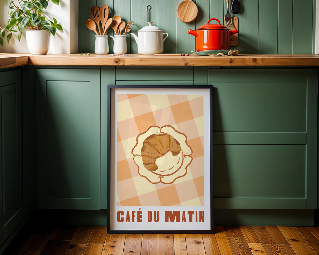 Café du Matin Poster — Vintage Breakfast Croissant Wall Art