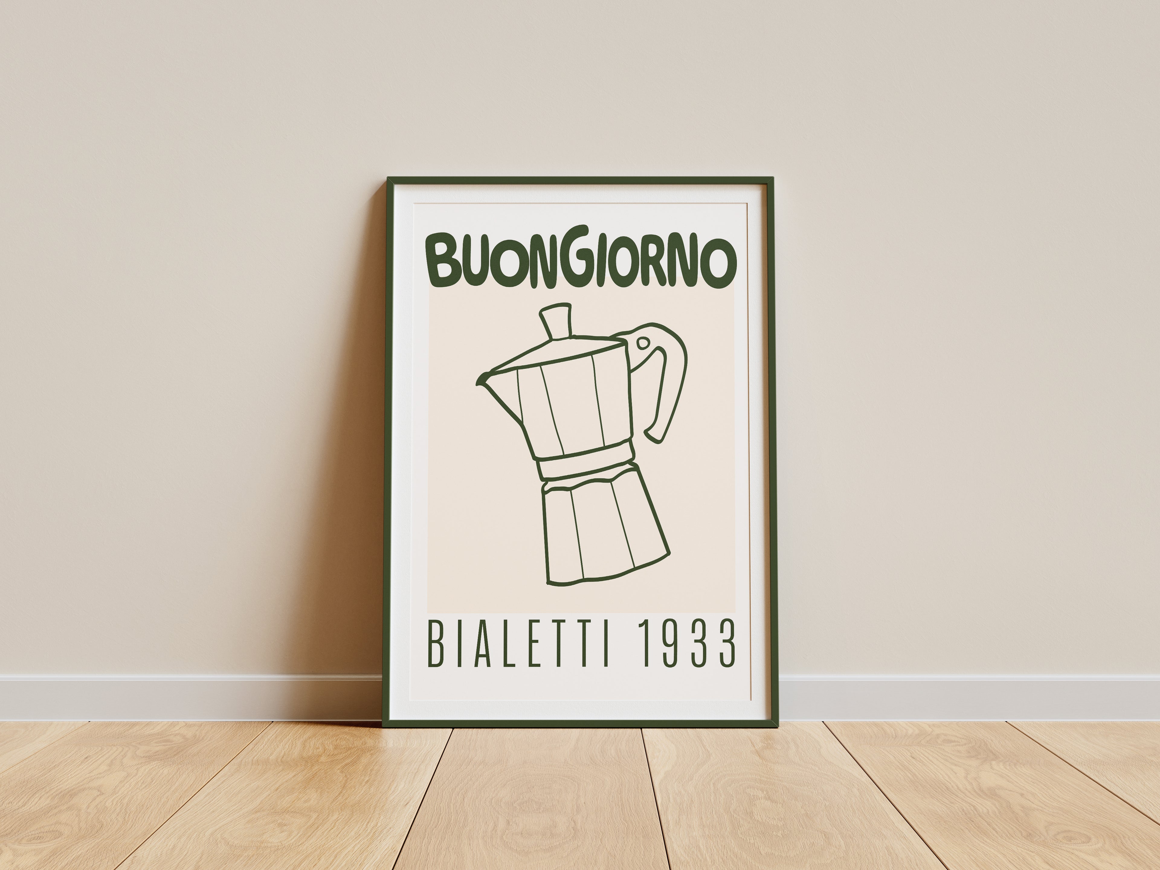Buongiorno Bialetti Poster — Vintage Moka Coffee Kitchen Wall Art