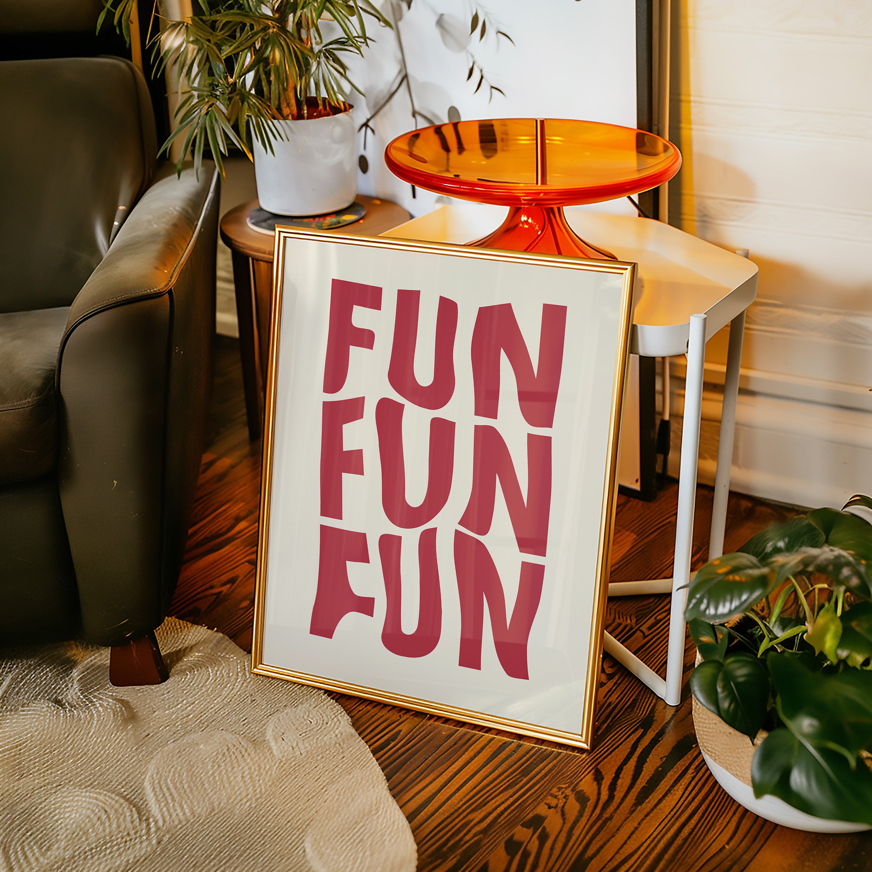 Fun Fun Fun Poster — Bold Red Typography Wall Art for Playful Home Decor