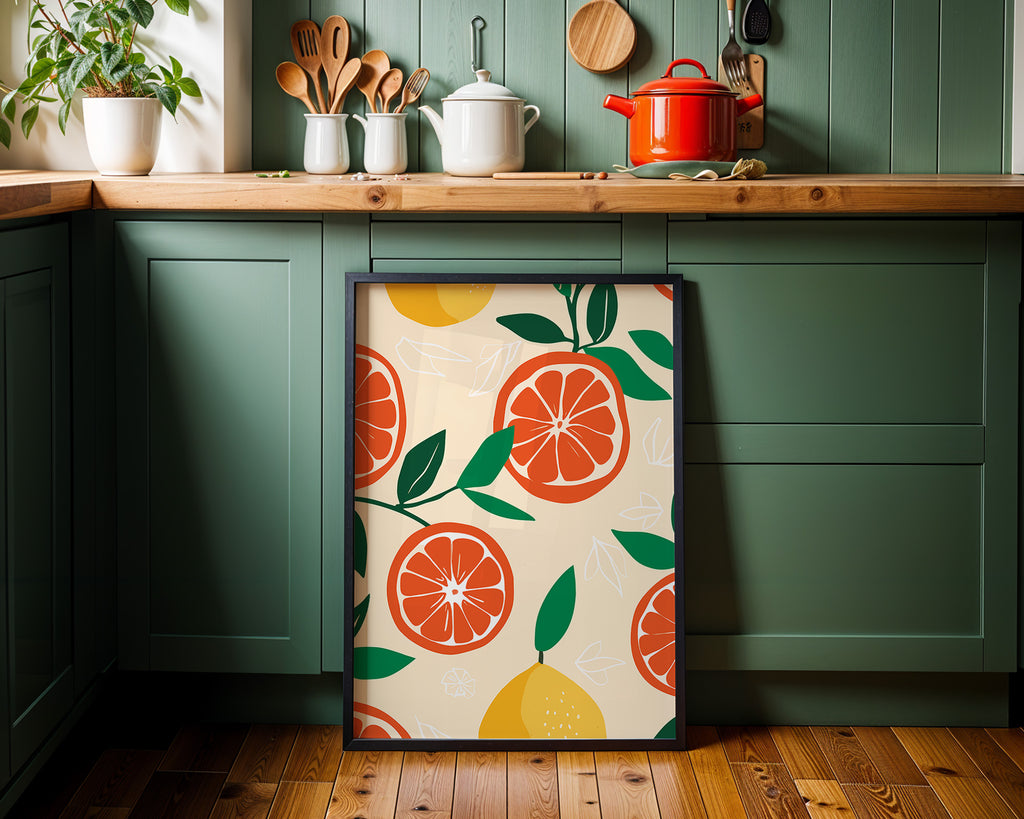 Citrus Fruit Pattern Poster — Botanical Orange & Lemon Wall Art