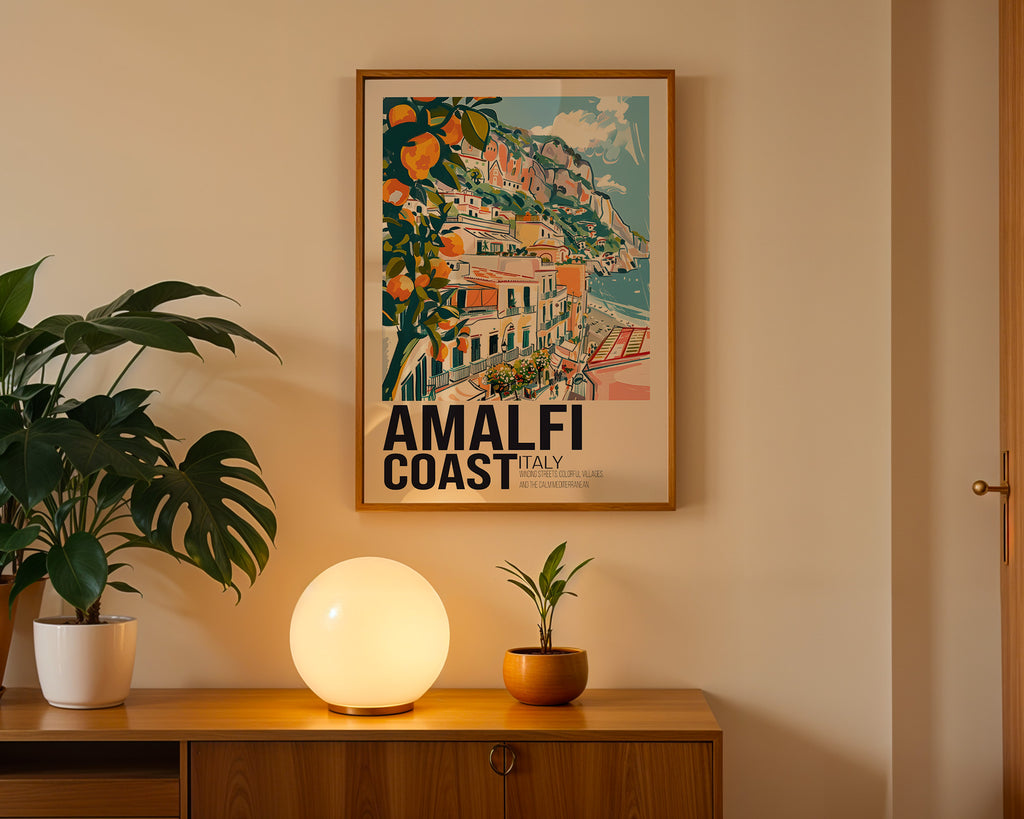 Amalfi Coast Italy Travel Poster — Vintage Mediterranean Wall Art
